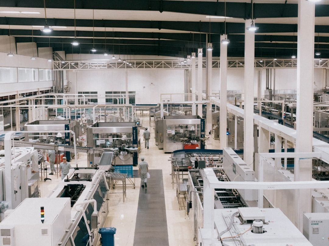 Automated industrial production line inside the manufacturing plant
