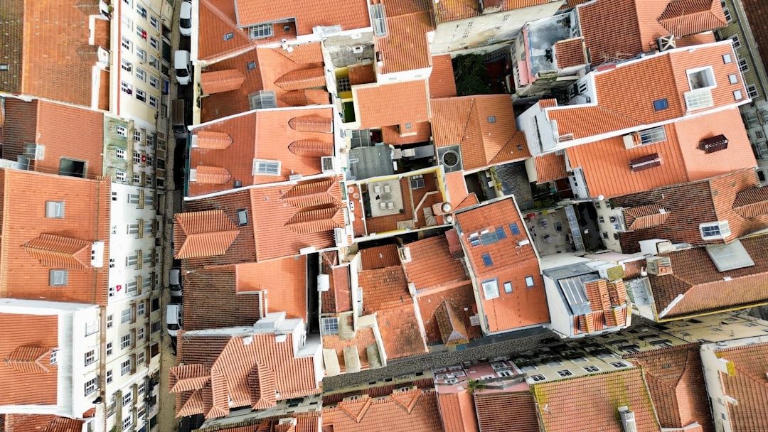 Aerial view of terracotta clay-tiled rooftops